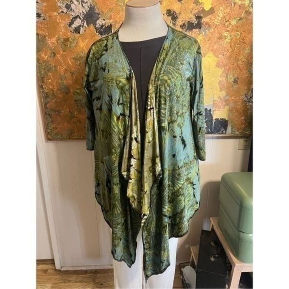 Vintage Key Lime Pie 3/4 Sleeve Green Flowy Kimono Topper Generous S